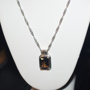 Boxed Michelle Albala Sterling Silver & 14k. Gold Smokey Quartz Necklace